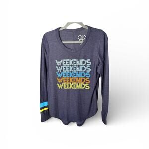 Chaser Navy Blue Weekends Multicolor Graphic Long Sleeve Top Large